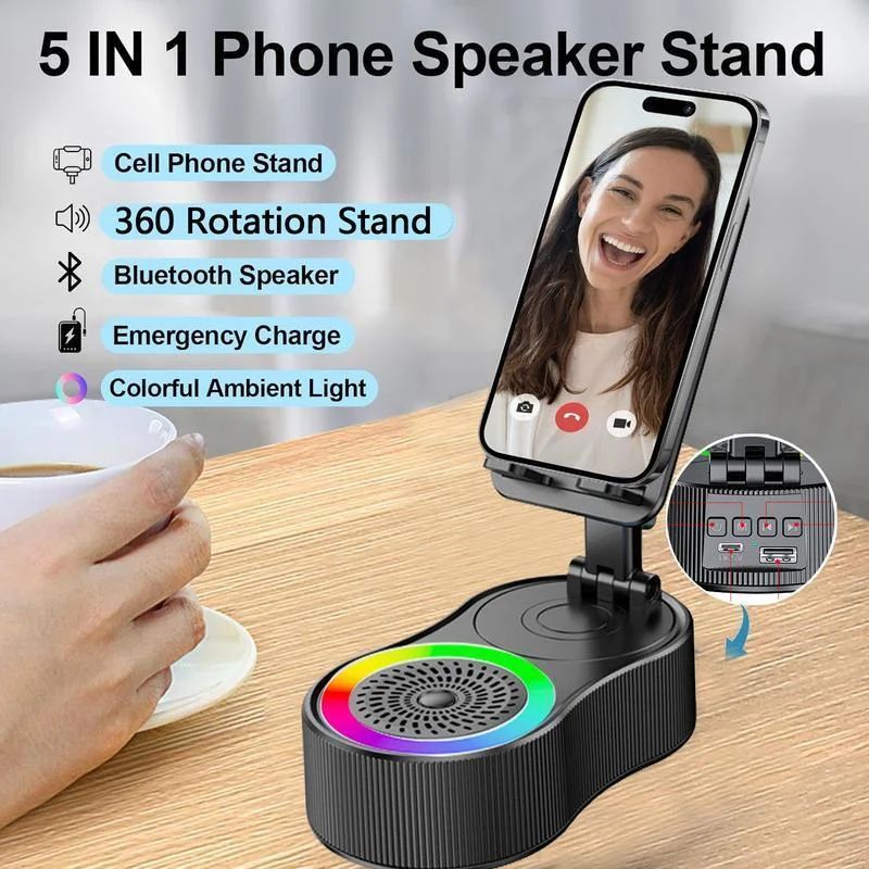 Ultimate All-in-One Bluetooth Speaker Phone & Tablet Stand with LED Light