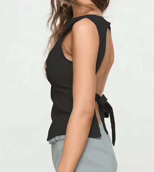 Womens Backless Y2K Tank Top Knot Back Sleeveless Club Cami