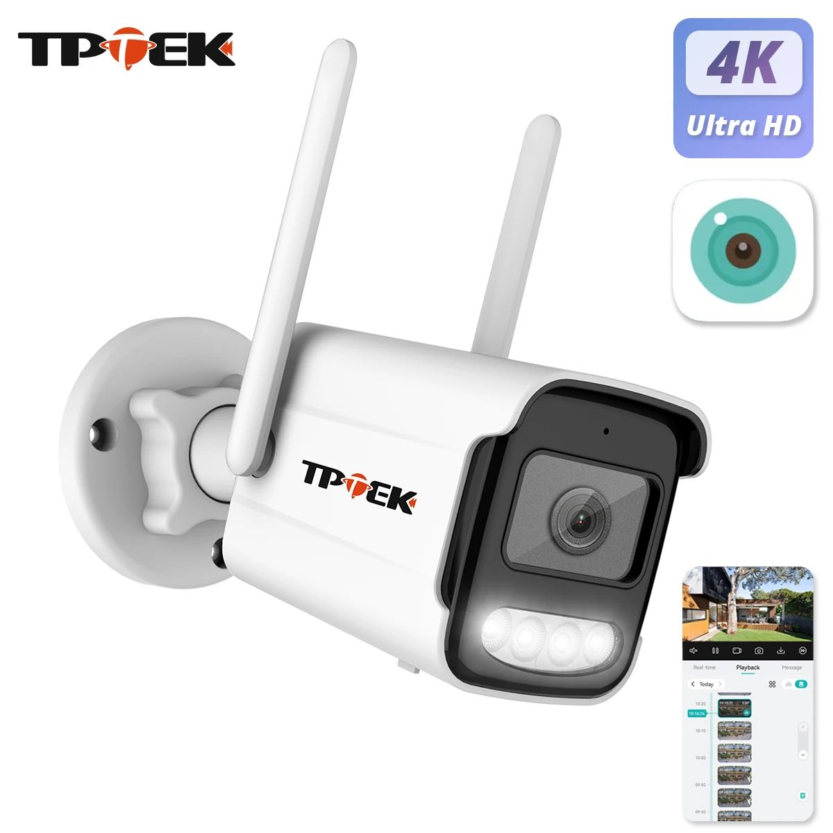 4K 8MP Outdoor WiFi IP Security Camera with AI Human Detection and iCSee App