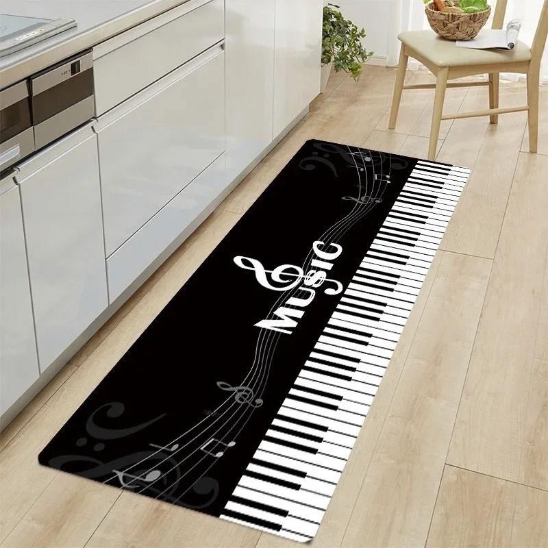 Music Print Non Slip Kitchen Runner Rug Washable Entrance Floor Mat