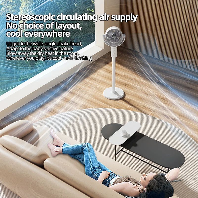Rechargeable Air Circulation Fan Oscillating Stand Fan – Adjustable Height Household Fan with Remote & 5 Gears