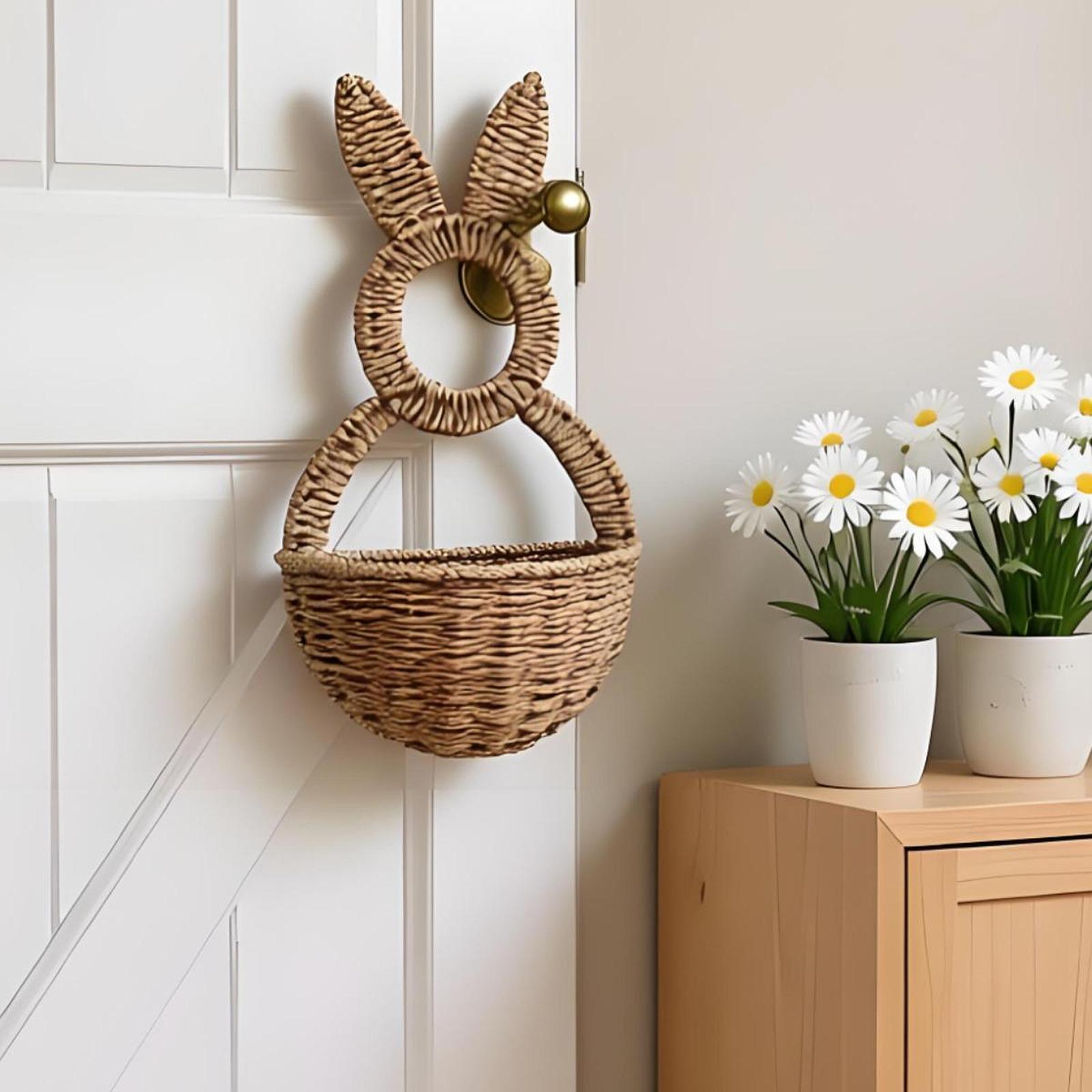 Handwoven Bunny Basket for Easter Door Hanger & Flower Pot Holder Charming Festival Decor