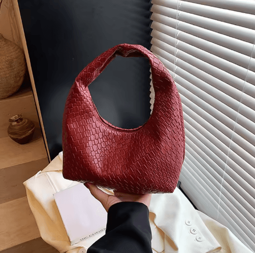 Womens Woven Embossed Hobo Shoulder Bag Soft PU Leather Small Top Handle Handbag