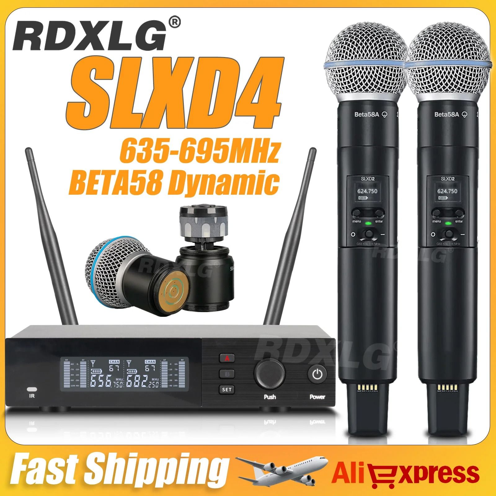 SLXD4 Professional Dual Wireless Microphone System with Two Handheld UHF Microphones