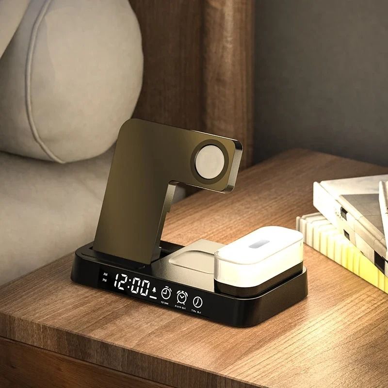 30W 3-in-1 Wireless Charging Stand Alarm Clock Night Light Station