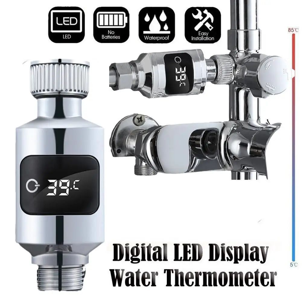 Hydro-Powered Digital Shower Thermometer with LED Temperature Display