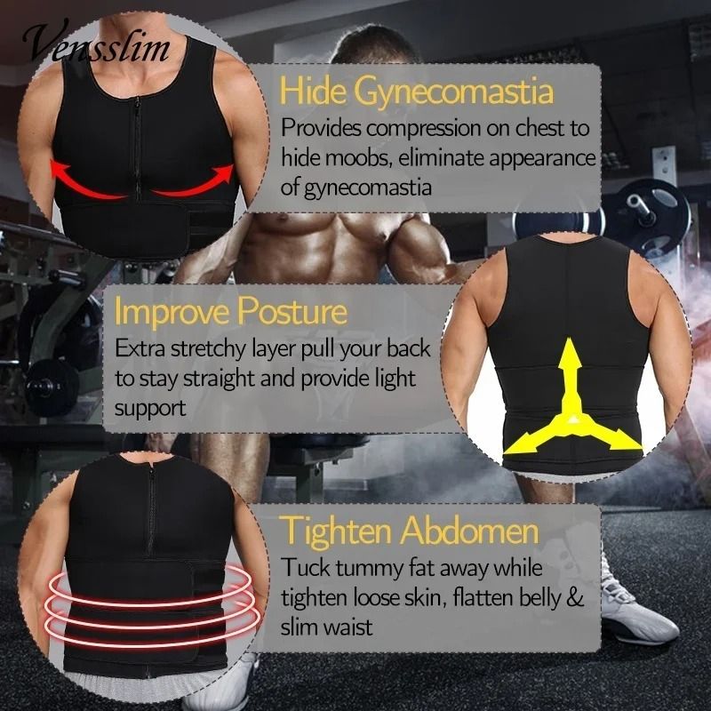 Mens Compression Vest Waist Trainer Body Shaper with Sauna Sweat Effect