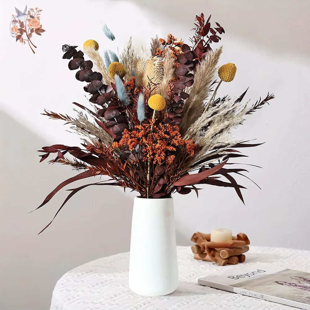 Boho Preserved Pampas & Eucalyptus Flower Set 40PCS Rustic Autumn Decor Bouquet