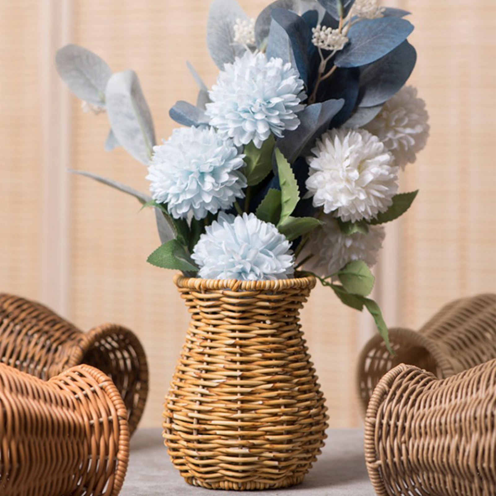 Handwoven Rattan Style Vase for Pampas Grass & Dried Flowers Decor