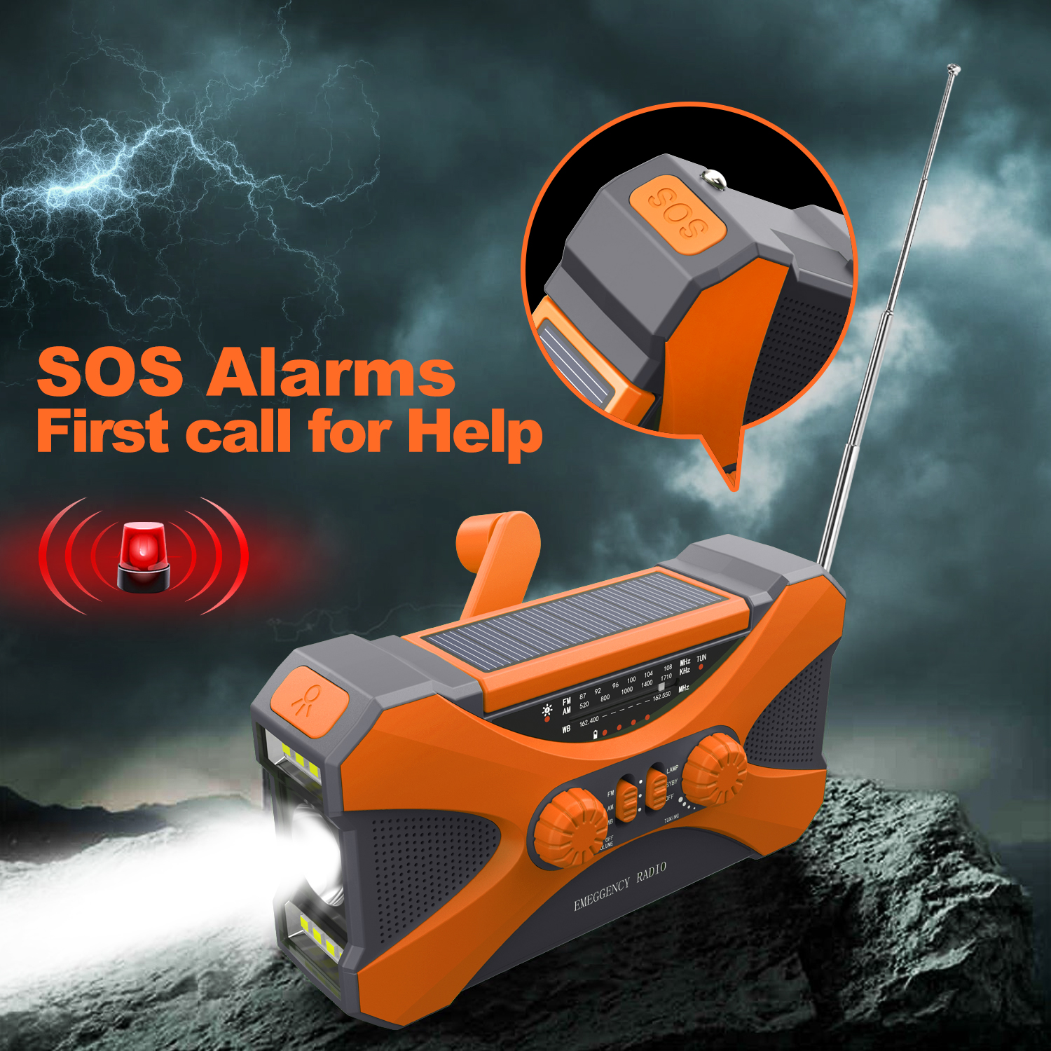 Solar Emergency Radio with Hand Crank Charger, NOAA Weather Alert & LED Flashlight