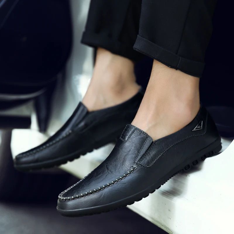 CLOHOO Handmade Men's Loafers Anti Slip Leather Slip On Driving and Business Casual Shoes