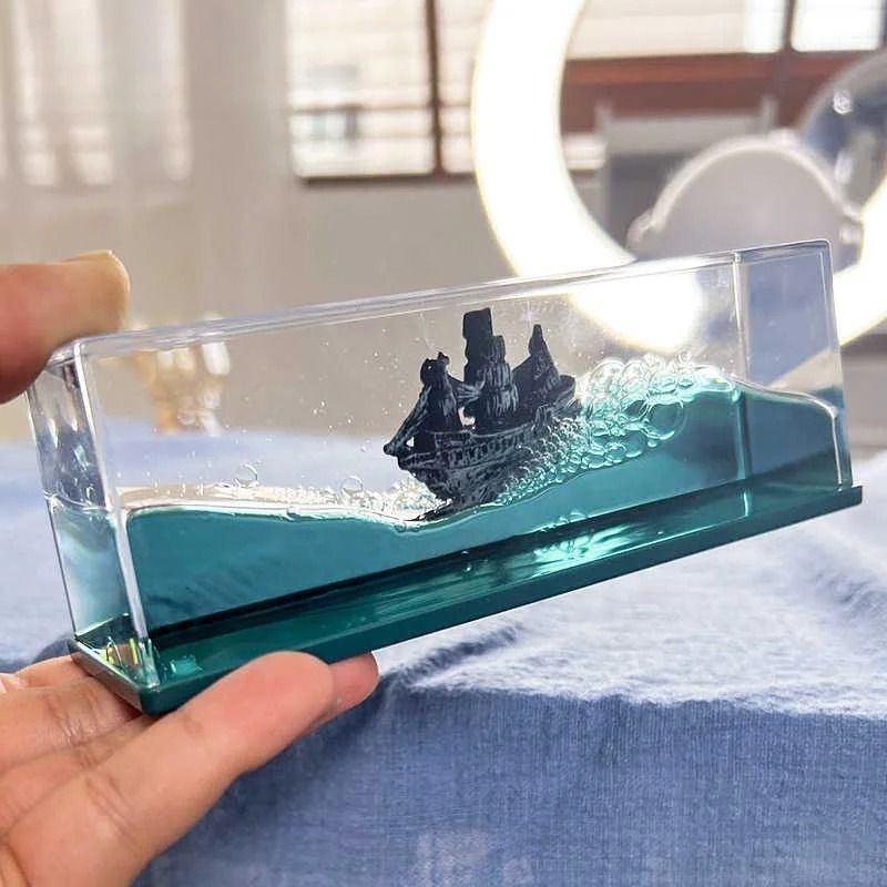 Black Pearl Unbreakable Ship | Fluid Liquid Floating Bottle | Executive Titanic Nautical Sanctuary Decor