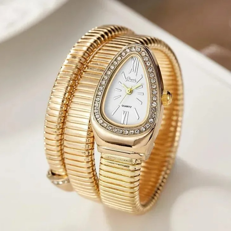 Gold Ladies Wristwatch, Luxury Stainless Steel Quartz Watch Bracelet, High-Quality Fashion Watch