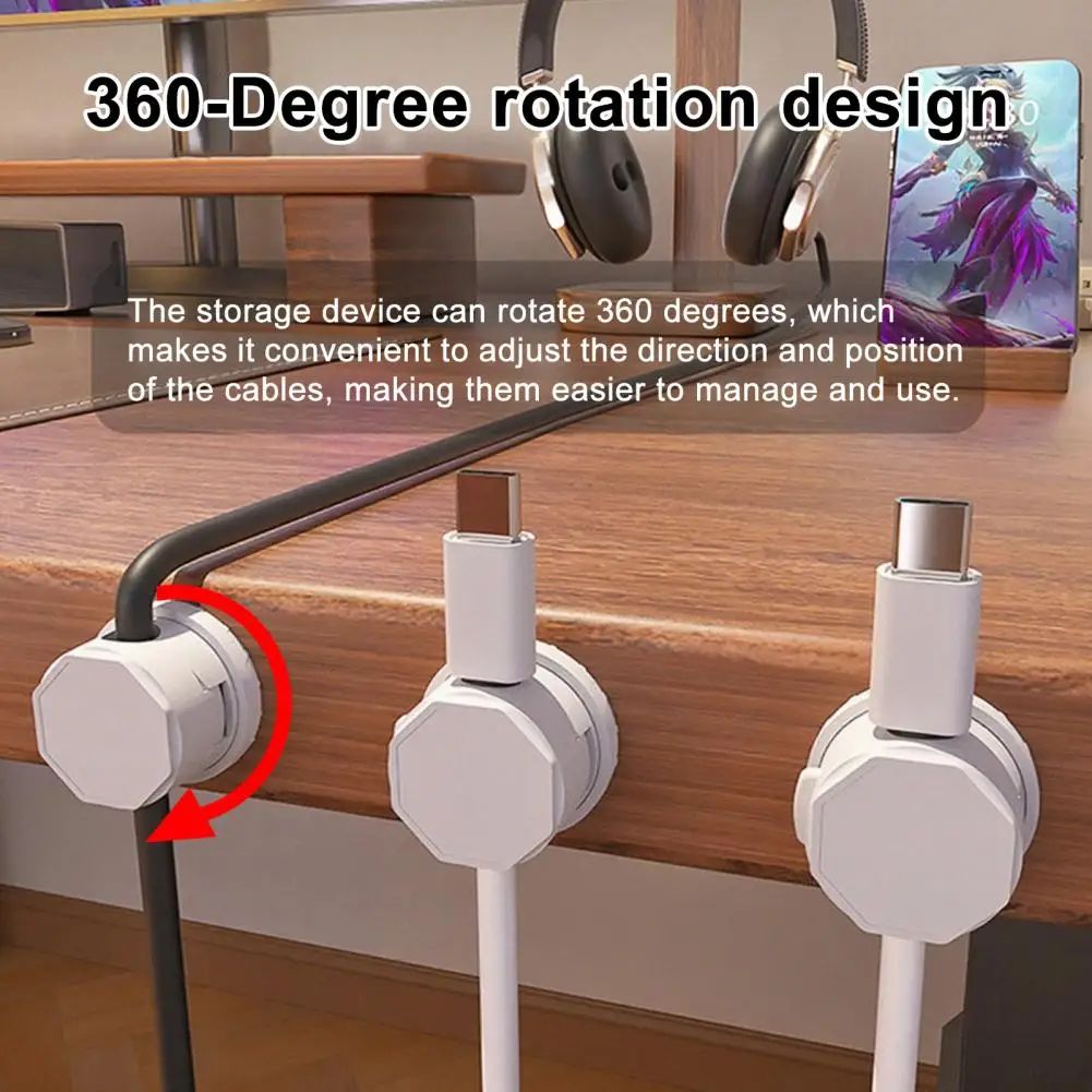 360° Rotating Magnetic Cable Organizer, Self-Adhesive Desk Cord Holder Clip for Charger Wires, Clean Cable Setup