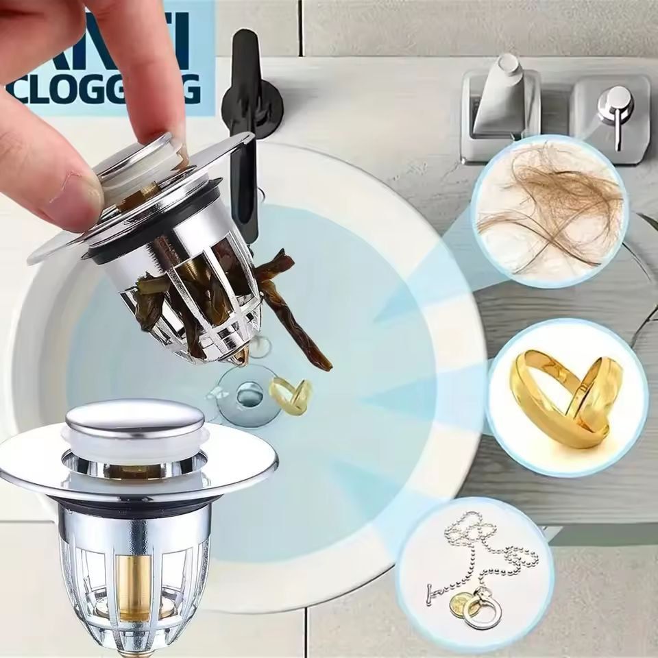 Premium Universal Pop-Up Sink Drain Stopper with Built-in Hair Catcher