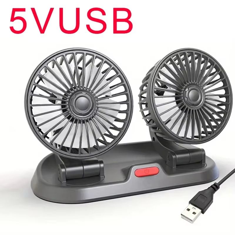 360° Adjustable Triple-Head Car Fan 2-Speed USB/12V/24V Silent Air Circulation Fan