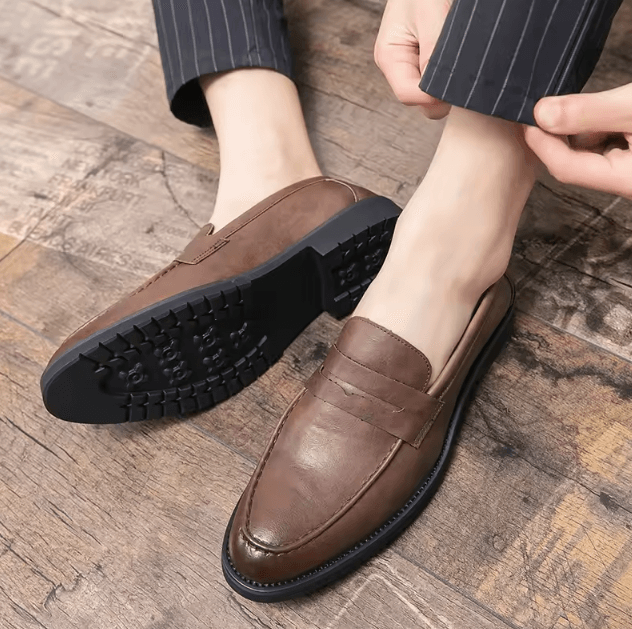 Mens Soft Breathable Leather Casual Slip On Loafers Lightweight British Style Business Shoes