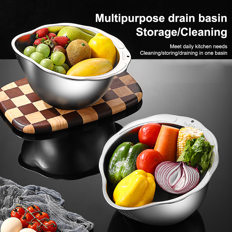 Stainless Steel Rice Washer Strainer Bowl Multi purpose Sieve for Rice, Fruit, and Kitchen Straining