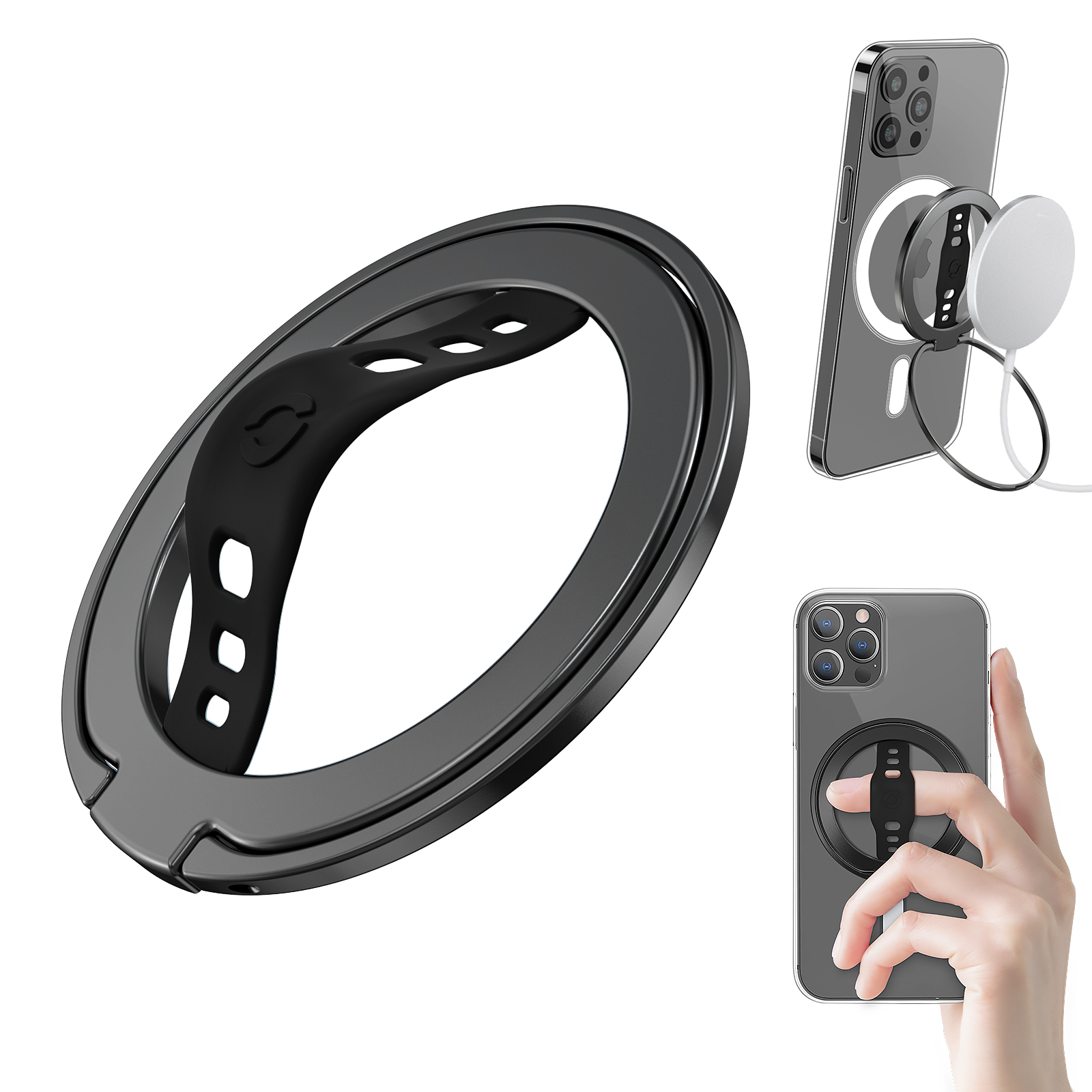 MagSafe Phone Grip Stand with Magnetic Ring Holder and Soft Silicone Strap