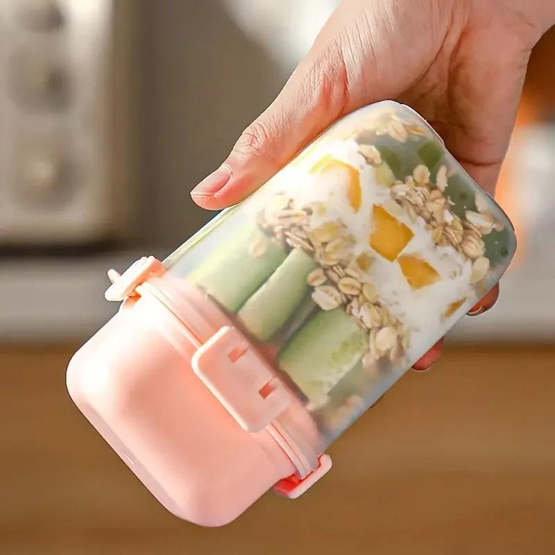 Double-Layer 580ML Salad and Yogurt Cup with Ice Grids and Integrated Spoon