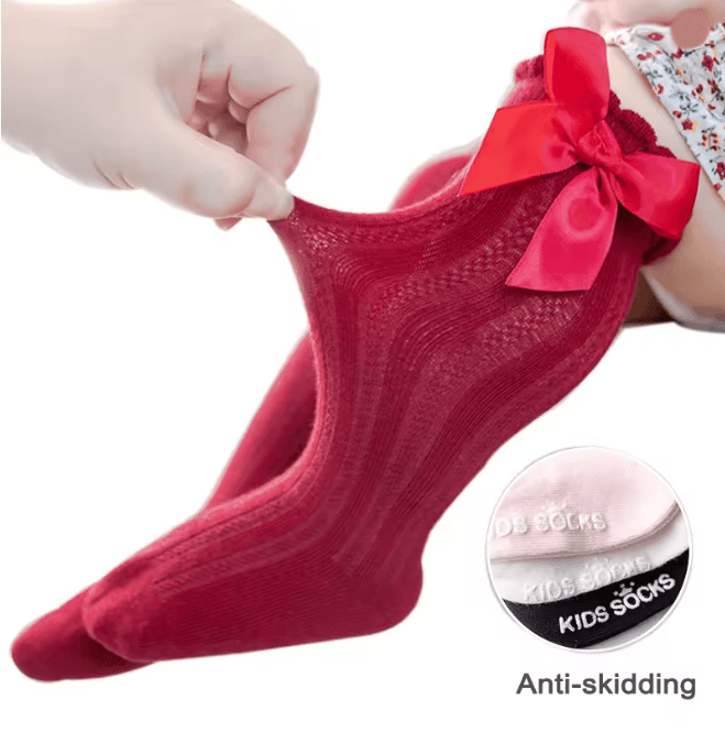 Baby Girls Christmas Knee High Bow Socks Cute Cotton Princess Long Tube Socks