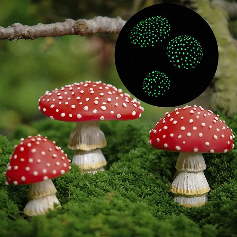 Glow in the Dark Mini Mushroom Resin Ornament for Fairy Garden Dollhouse Decor