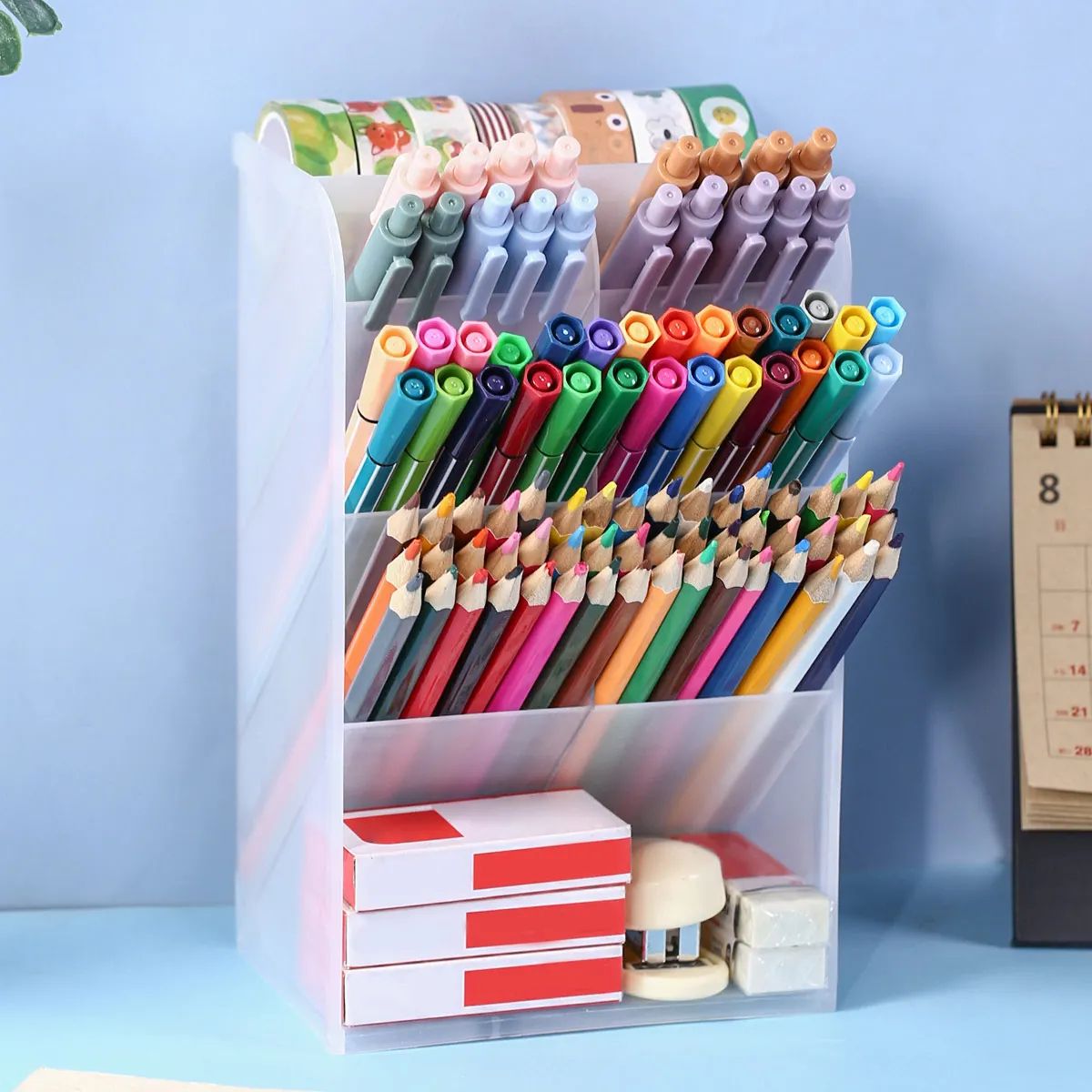 Transparent Large Capacity Multifunction Desktop Pen Holder