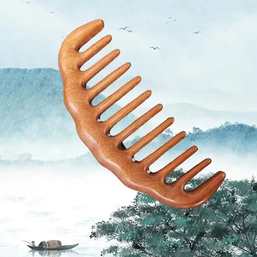 Natural Sandalwood Wide Tooth Comb Anti Static Wooden Detangling Comb Scalp Massage Hair Care Tool
