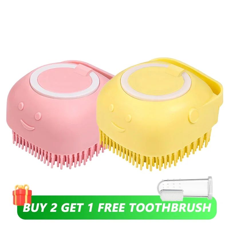 Silicone Dog Bathing Brush with Shampoo Dispenser – Soft Pet Massage Grooming Tool
