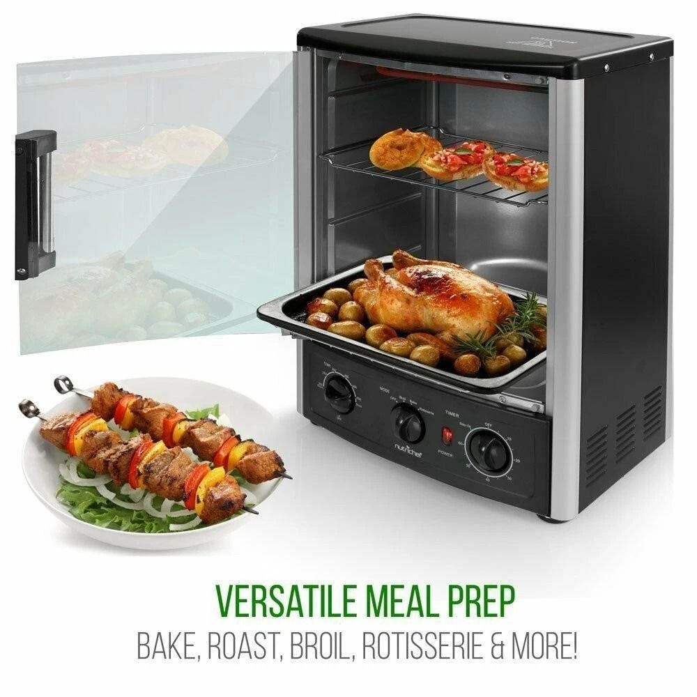 Upgraded Multi unction Vertical Countertop Rotisserie Oven with Grill & Timer