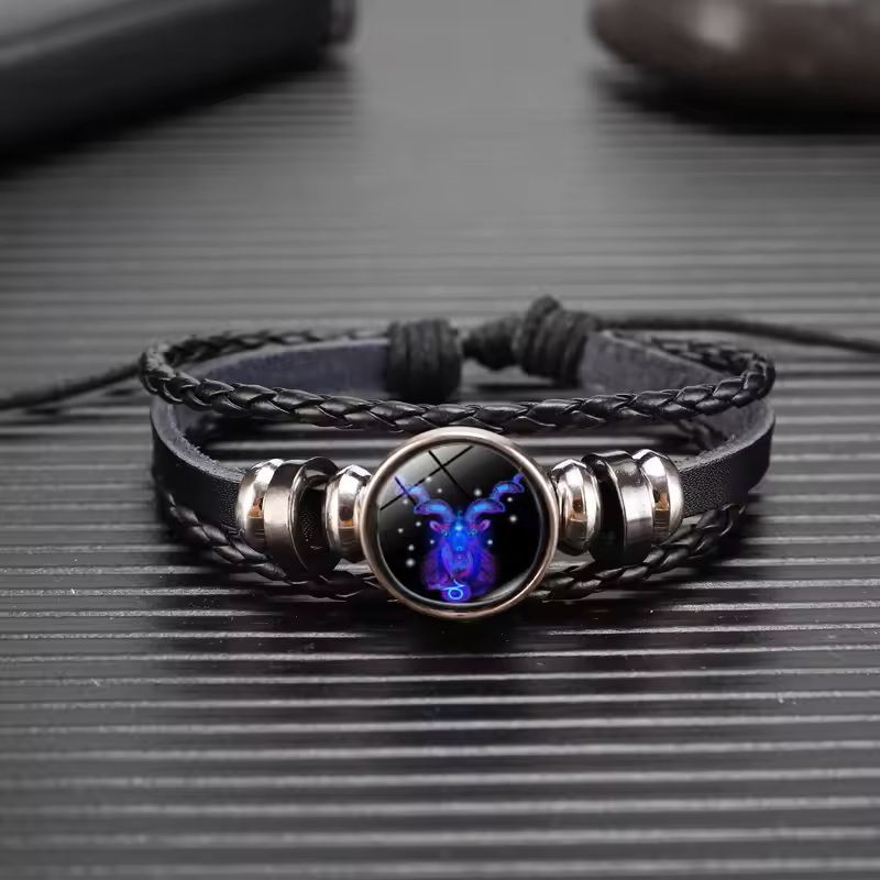 Zodiac Sign Glow Leather Bracelet Multilayer Gift