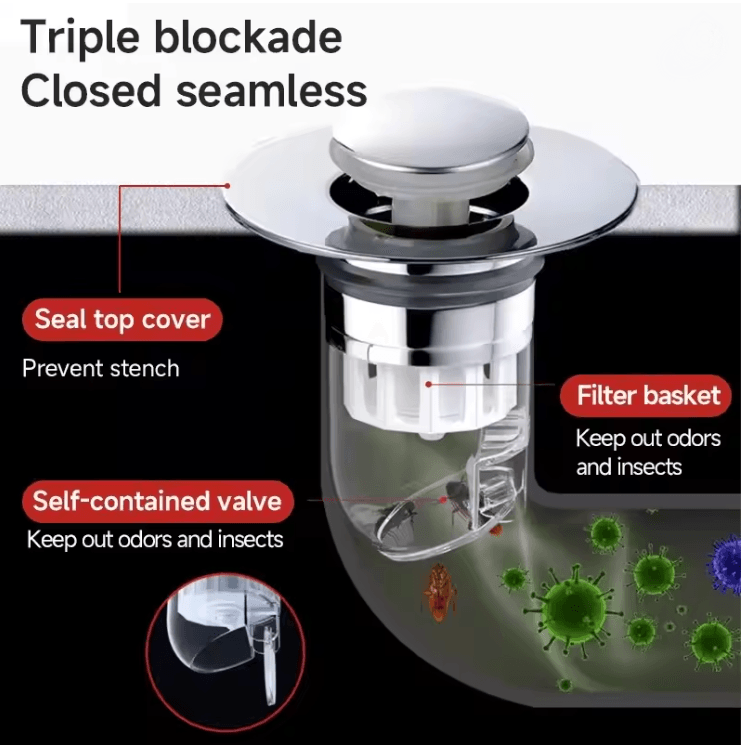 AquaSeal Universal Pop Up Drain Filter Stopper for Sink and Bathtub