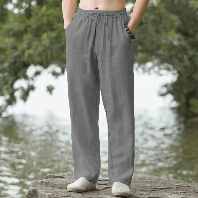 Mens Cotton Linen Beach Pants Casual Summer Joggers Loose Fit Trousers