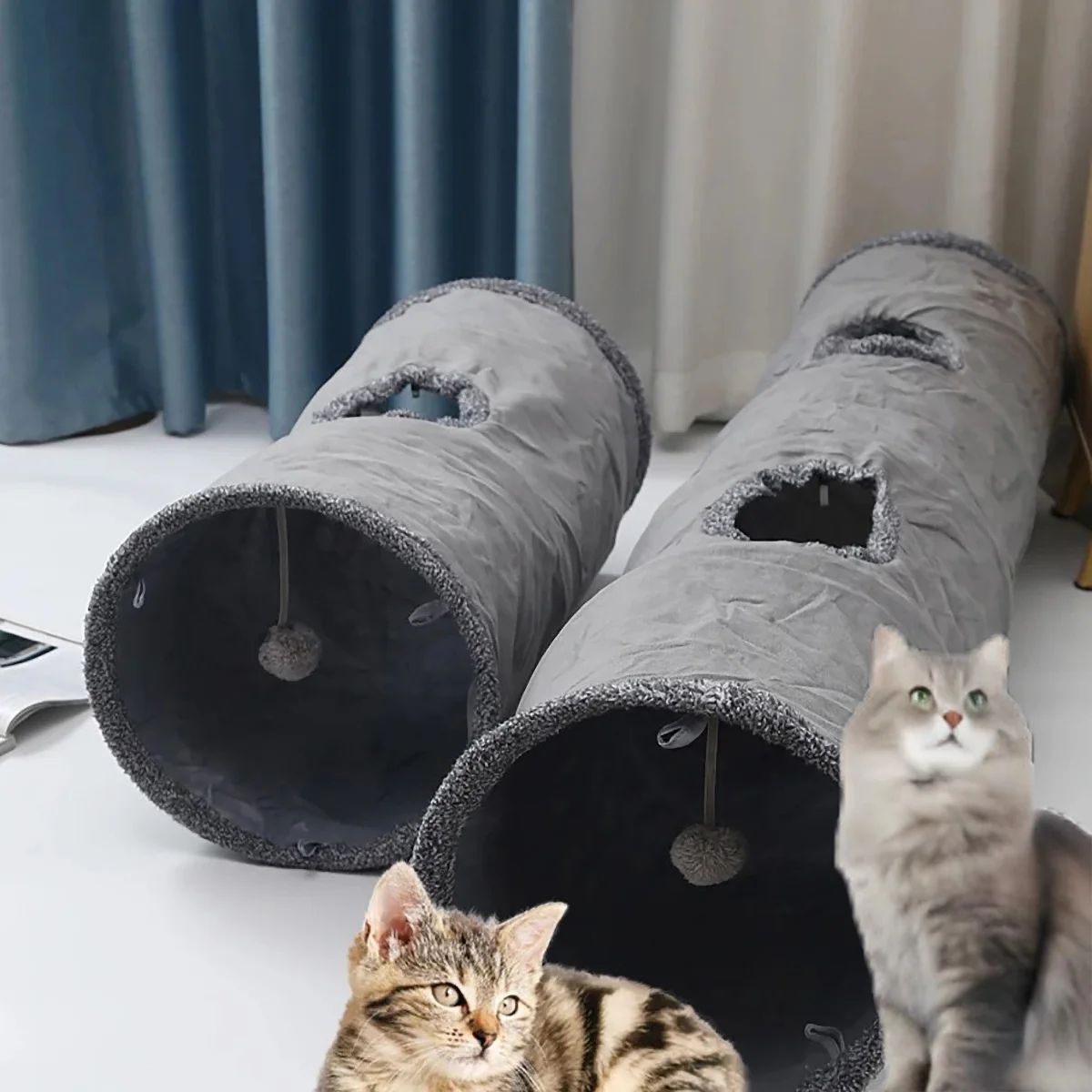 Foldable Suede Cat Tunnel for Play and Exercise
