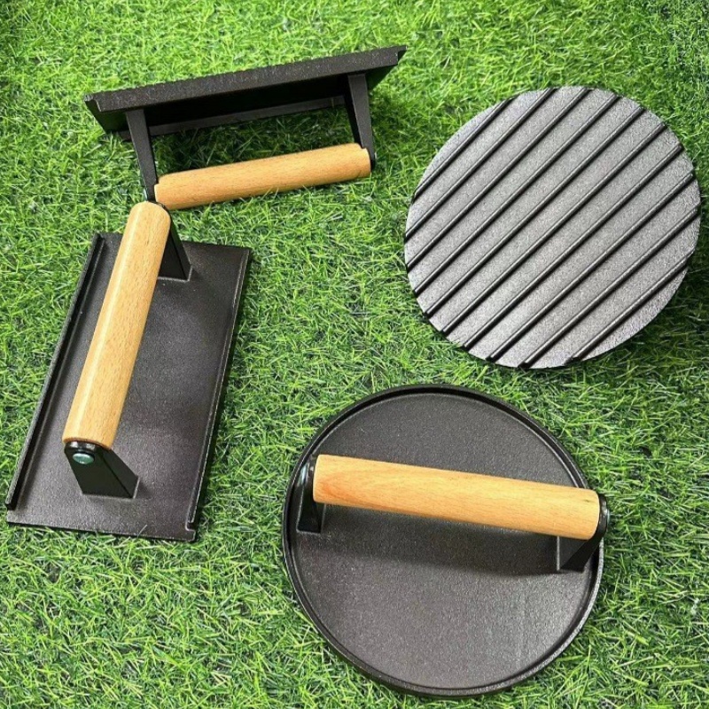 Iron Rectangular Meat Press, Heavy-Duty Round Steak Burger Press, Barbecue Press for Flat Top Grill, Hamburger Grinder