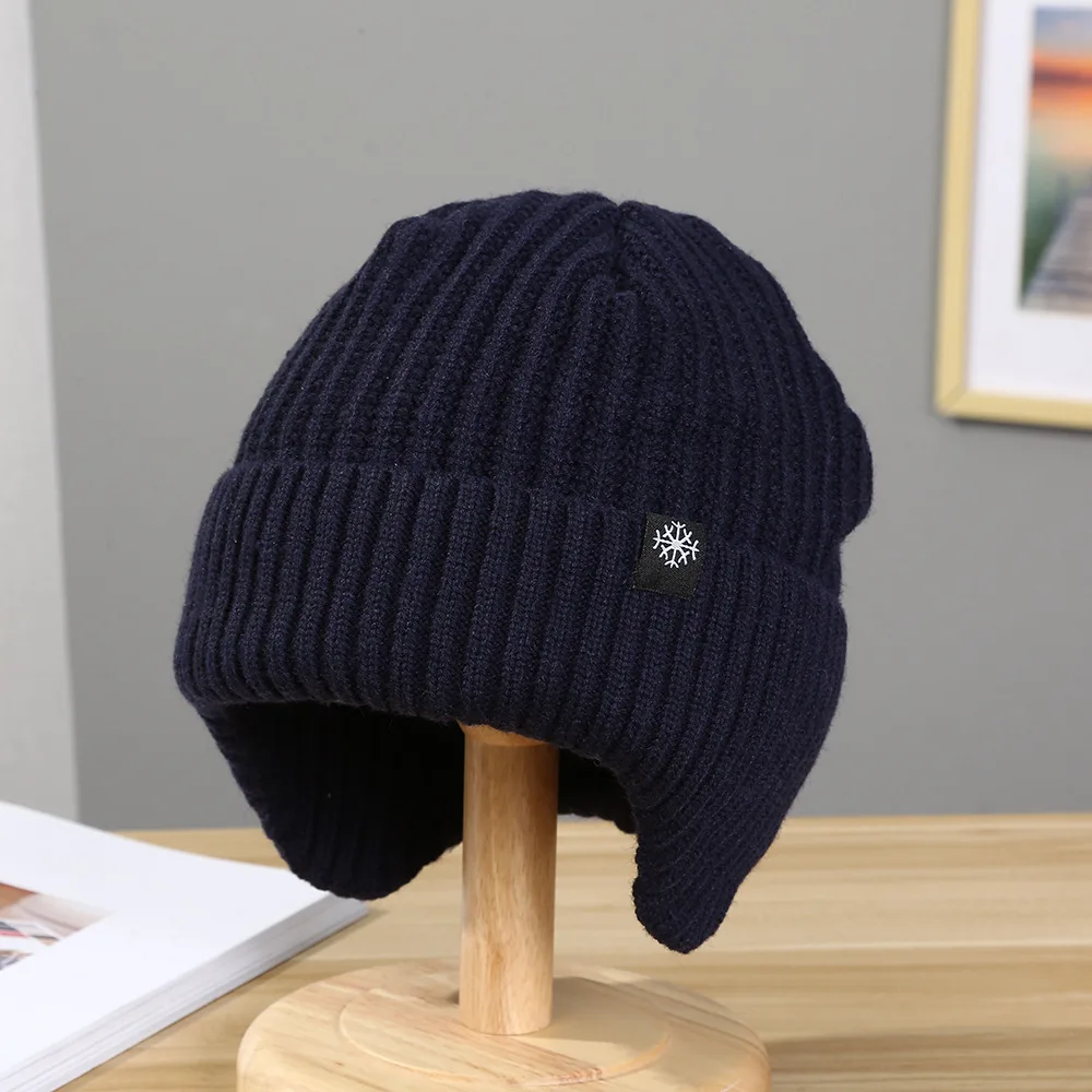 Cycling Ear Protection Men Winter Knitted Hat, Plush Warmth Peaked Cap, Faux Fur Lined Bomber Hats