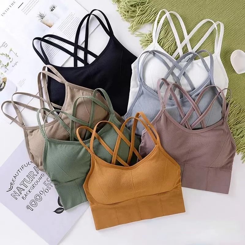 Cross Back Sports Bra Push Up Yoga Bra Top Breathable Running Fitness Tank