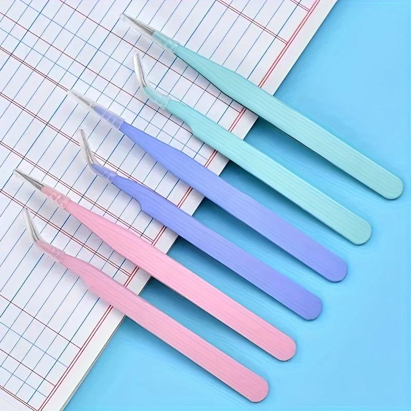 Colorful Stainless Steel Precision Tweezers, Straight & Curved Head Tweezers for Scrapbooking, Crafts