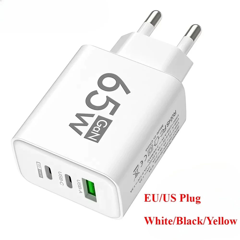 65W GaN Fast Charging USB-C Multi-Port Charger for iPhone, Samsung & More