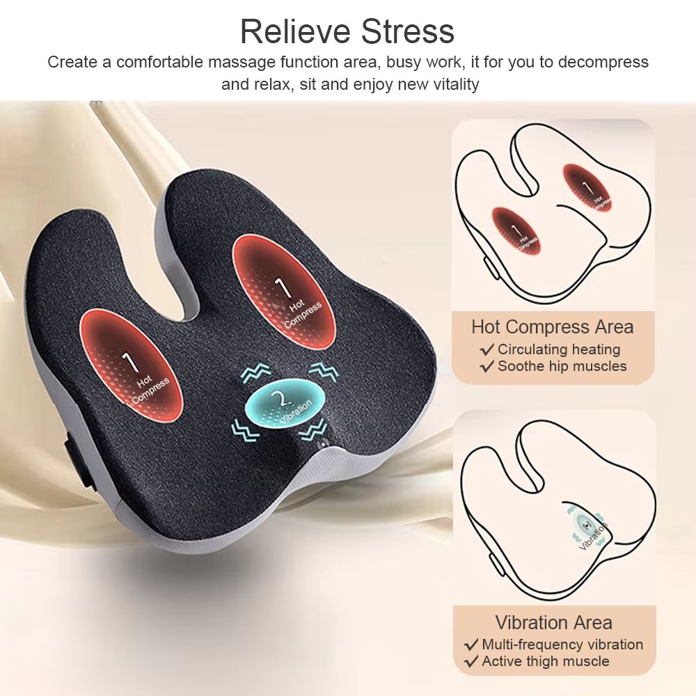 Orthopedic Hot Vibe Massage Cushion – Vibration Massage and Hot Compress for Back and Waist Support
