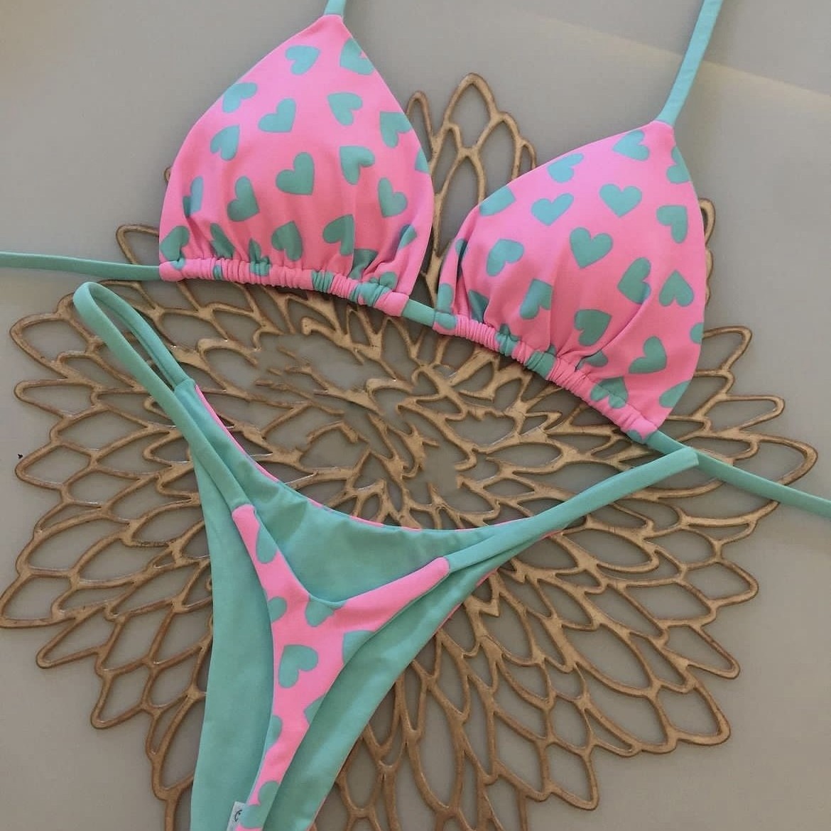 Women's Fashion G-string Bikini, New Split Print Swimwear, Beach Holiday