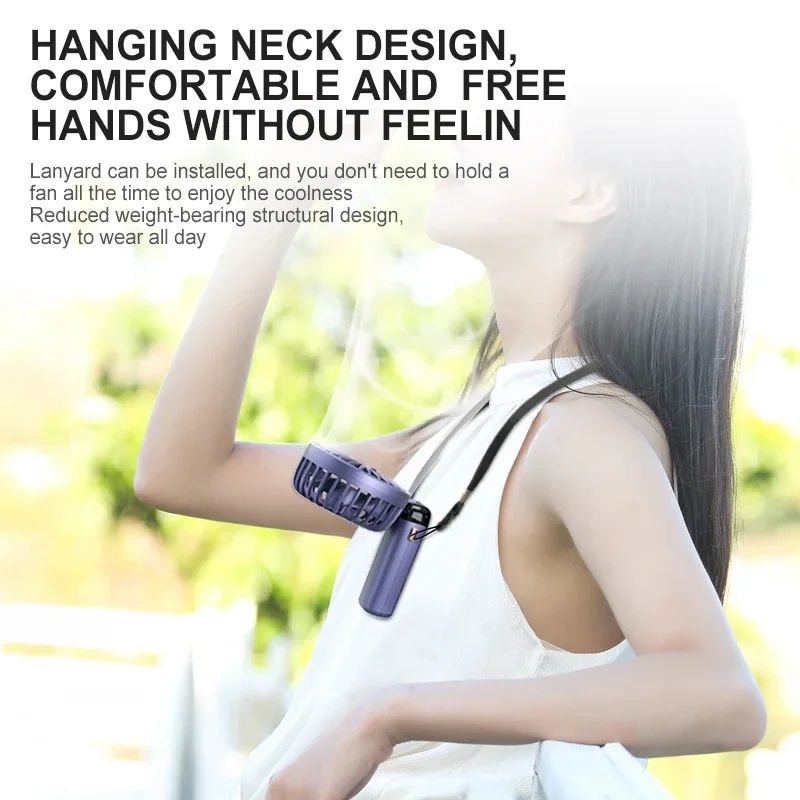 Foldable Handheld Mini Fan with Neck Hanging Design, 5 Speed USB Rechargeable Fan with Phone Stand, LED Display and 1800