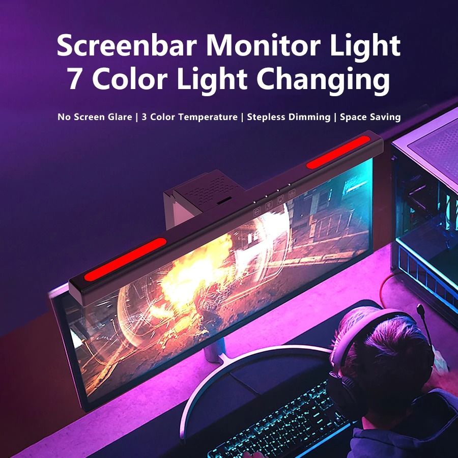 LED Monitor Light Bar with RGB Ambient Lighting for Desk Setup and Gaming Room Decor