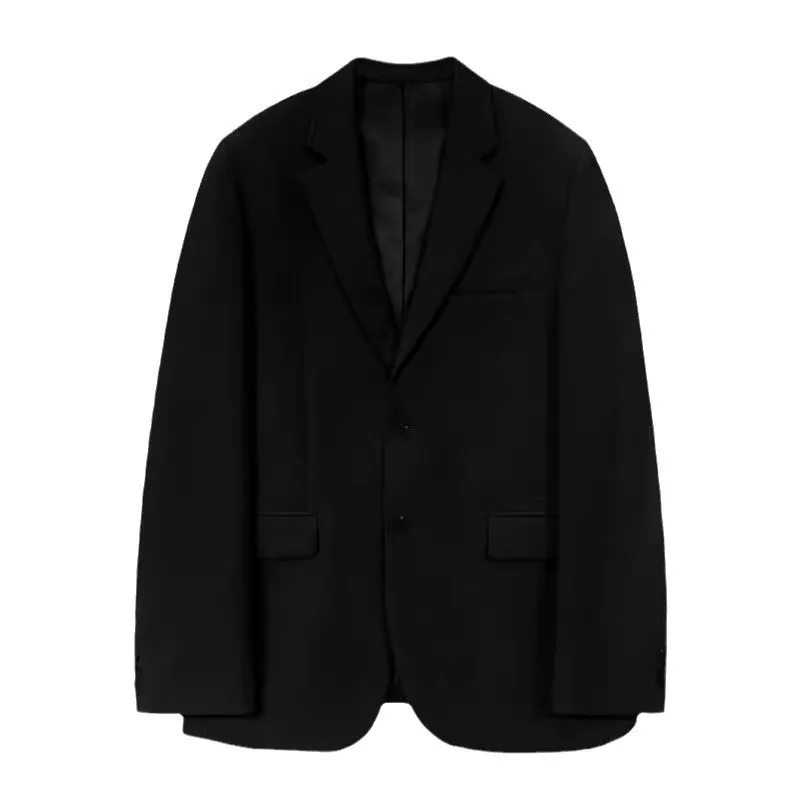 Men's Casual Blazer, Western Style Loose Fit Jacket, Autumn Trendy Single Breasted Black Coat, Dongdaemun Style Clothes