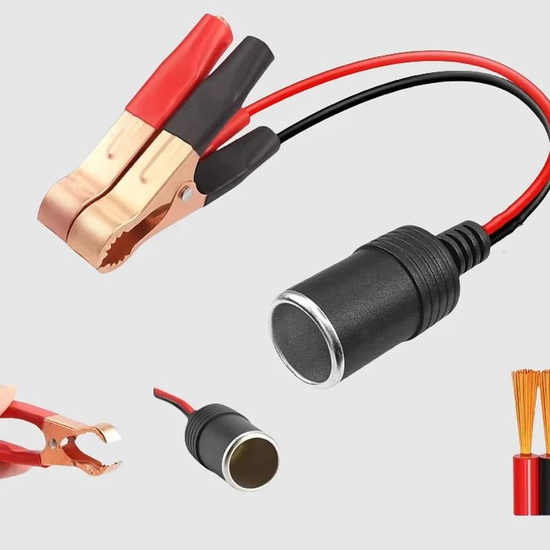 Car Battery Clip Adapter with Cigarette Lighter Socket for 12V Power Use