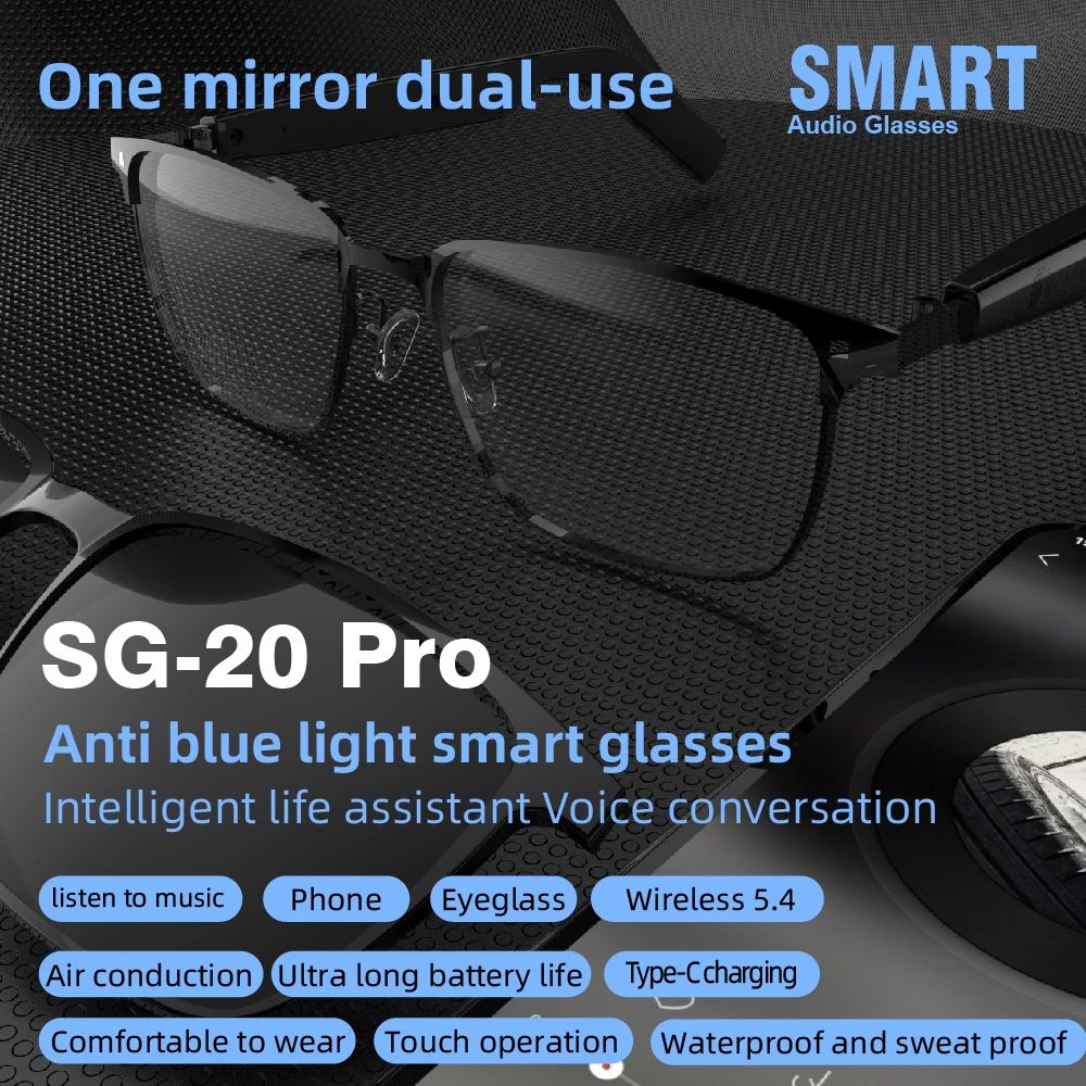SG-20 Pro Smart Audio Glasses with Bluetooth Speakers & Voice Assistant