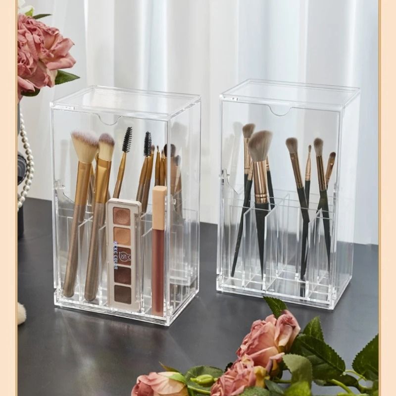 Clear Makeup Brush Holder with Lid Large Capacity Cosmetic Organizer