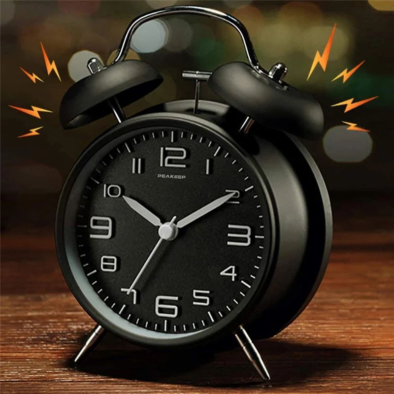 4-Inch Twin Bell Alarm Clock with Backlight – Loud Battery Operated Vintage Desk Clock