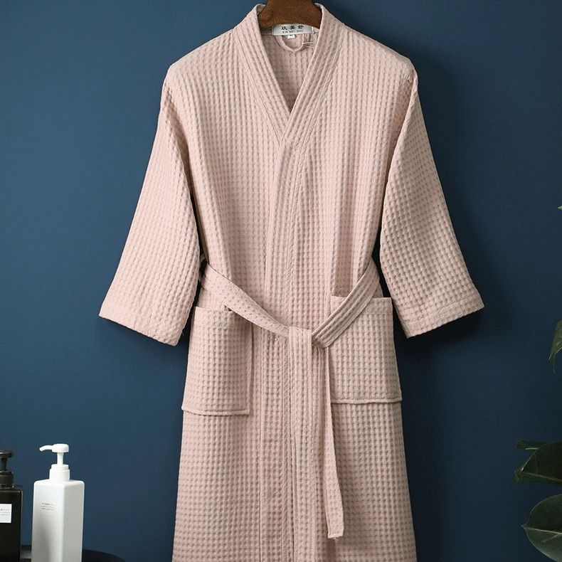 Cotton Waffle Kimono Bathrobe Yukata Style Couple Loungewear