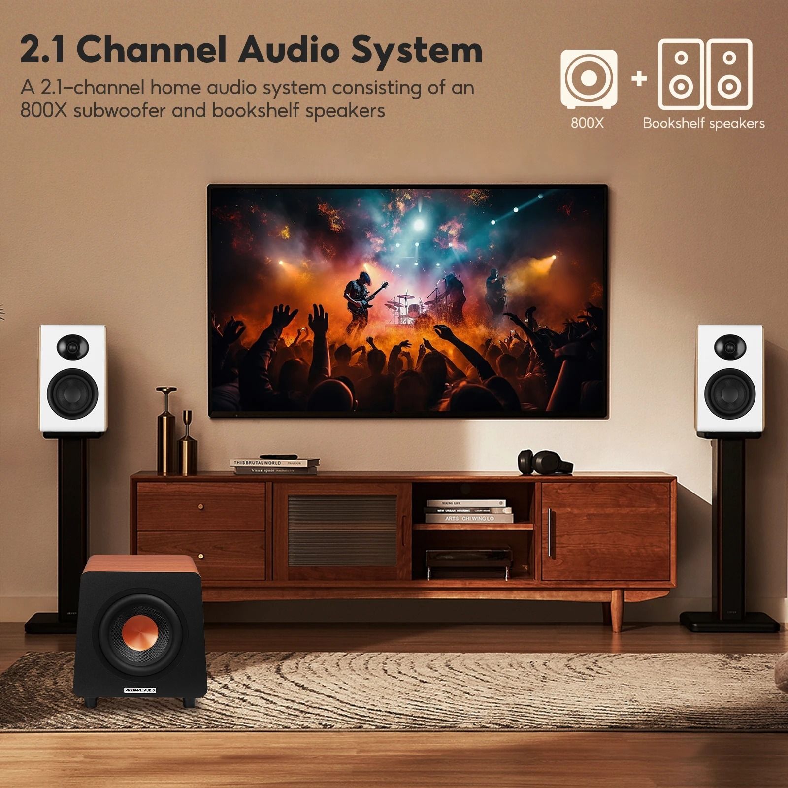 AIYIMA 800X 8 Inch 150W Active Subwoofer with RCA AUX LFE Inputs